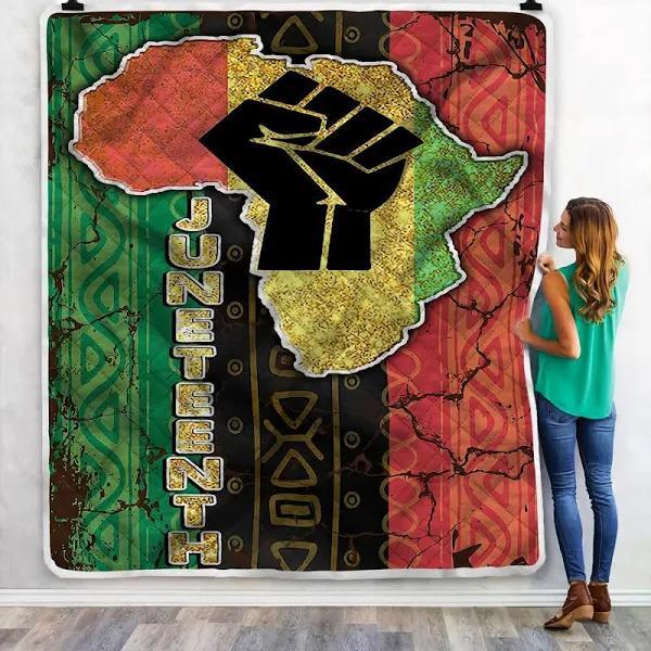 Proud Juneteenth African Flag Throw Sherpa Fleece Blanket Lightweight Soft