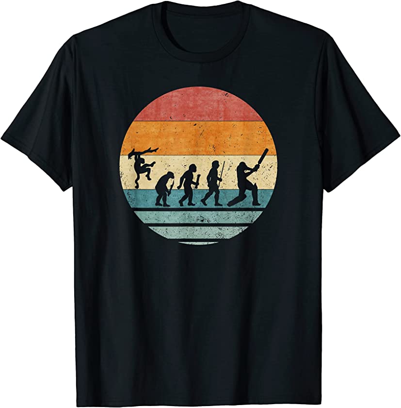 Vintage Retro Evolution Of Cricket Player Silhouette Funny T-Shirt