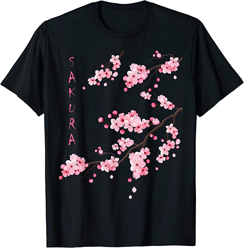 Vintage Sakura Cherry Blossom Japanese Graphical Art T-Shirt