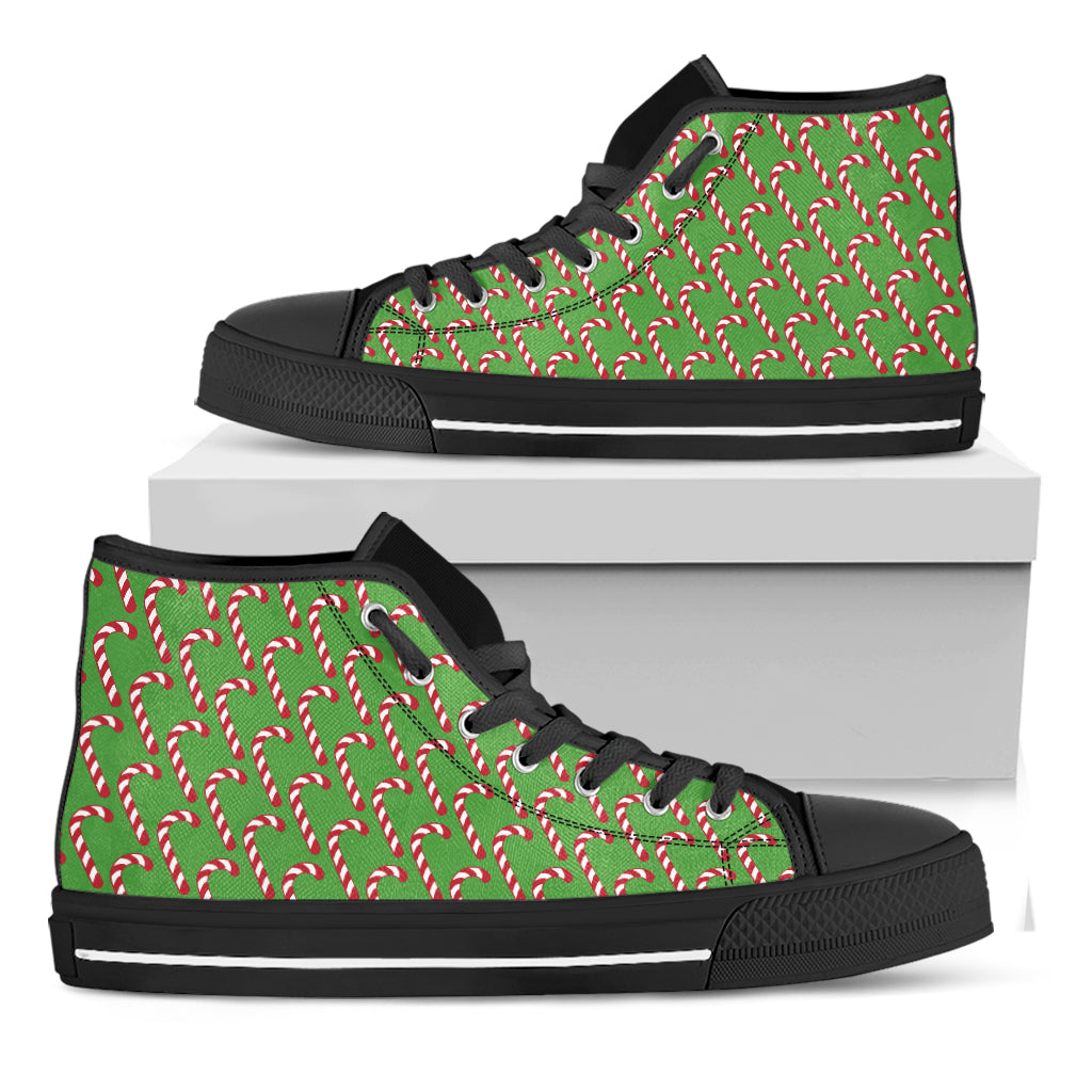 Merry Christmas Candy Cane Pattern Print Black High Top Shoes