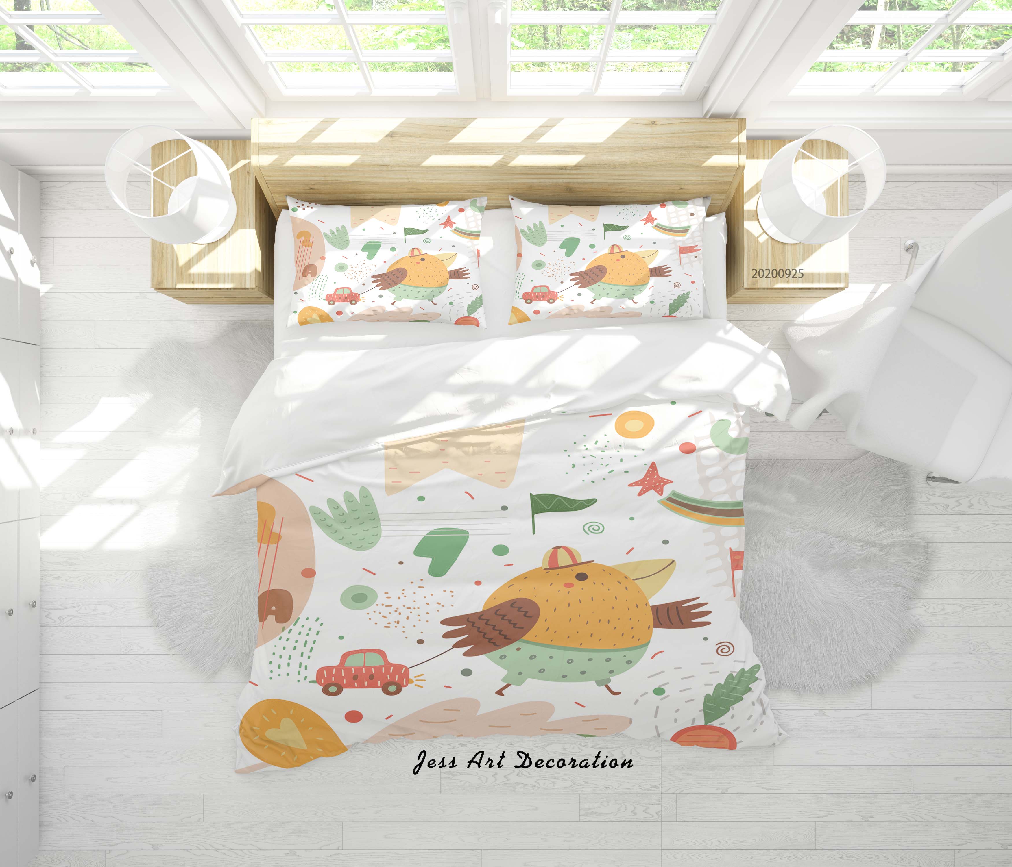 3D Cartoon Animal Bird Car Pattern Quilt Cover Set Bedding Set Duvet Cover Pillowcases Wj 6459