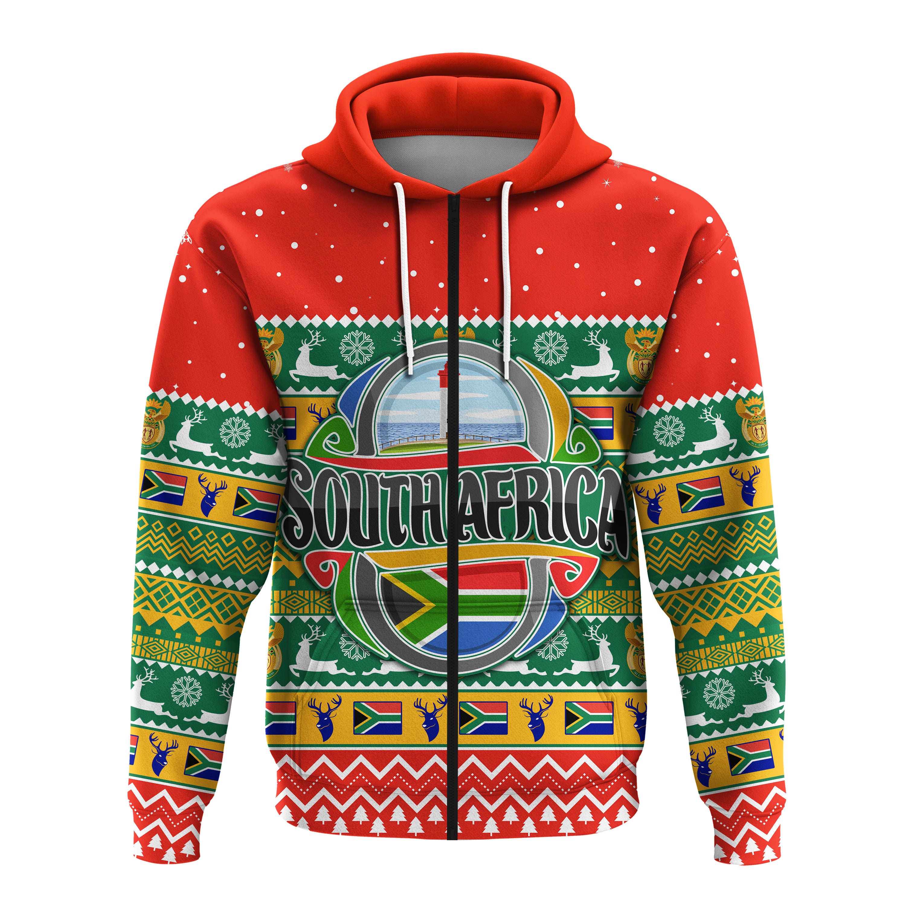 South Africa Christmas Zip Hoodie African Springbok Lt13