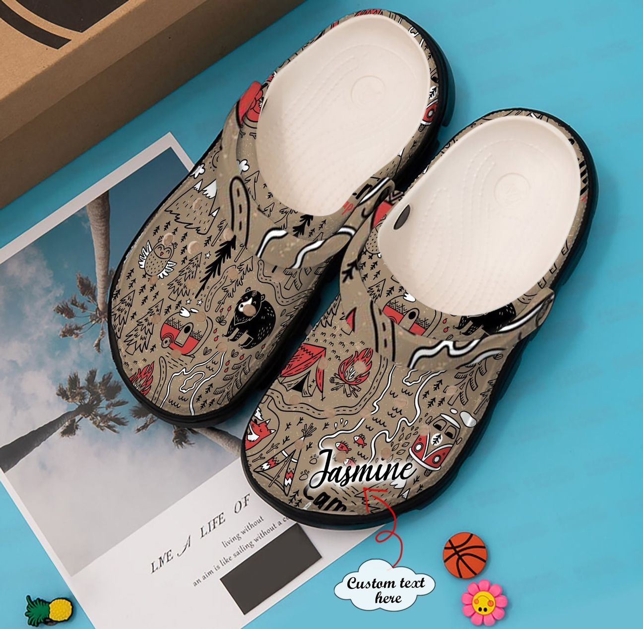 Camping Personalized Clog, Custom Name, Text, Color, Number Fashion Style For Women, Men, Kid, Print 3D Camping Happy Map