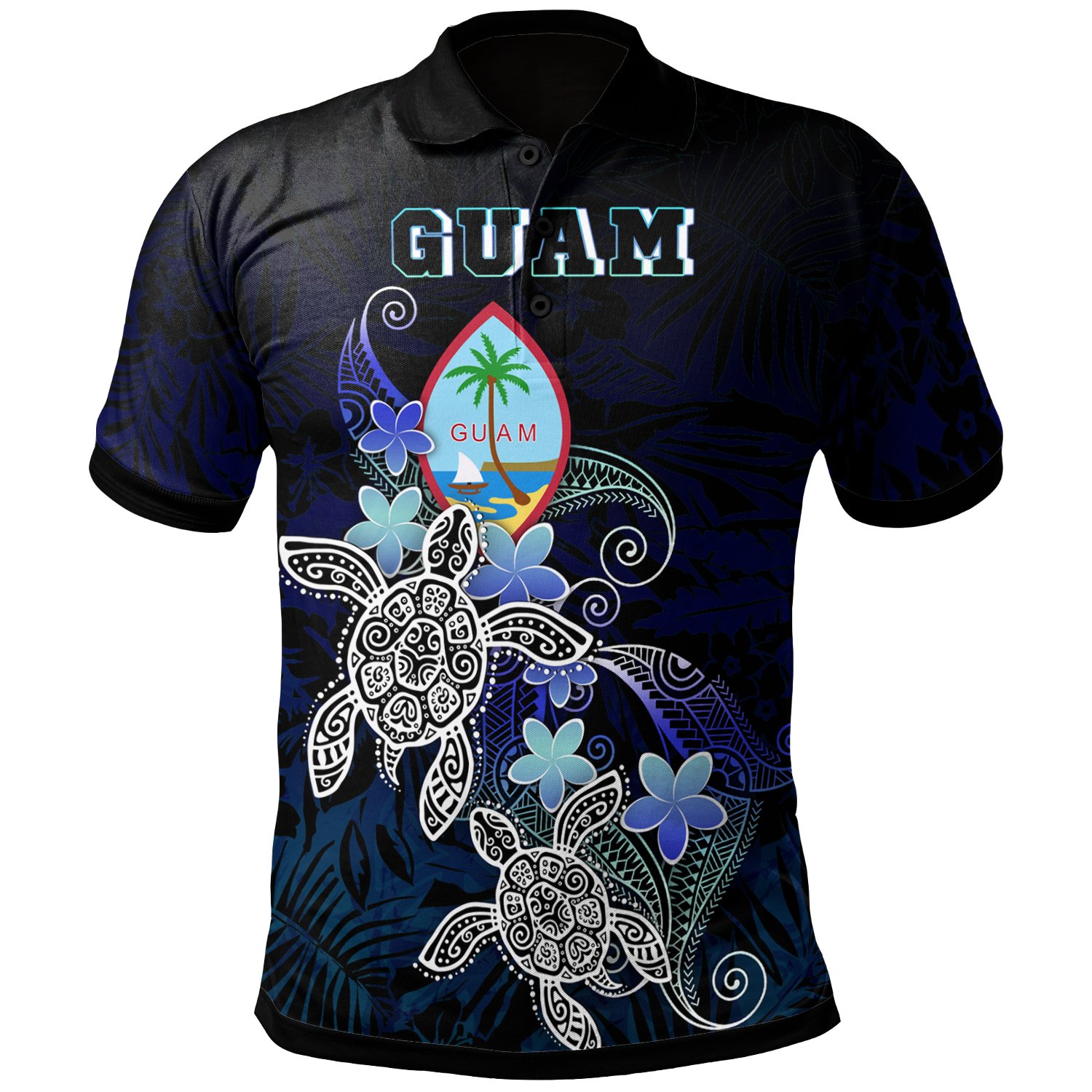 Guam Polynesian Polo Shirt – Blue Turtle Couple – BN22