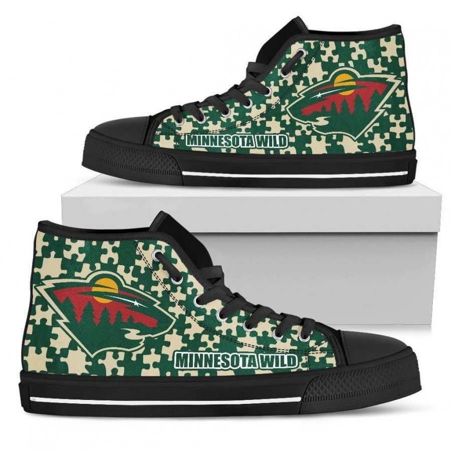 Puzzle Logo With Minnesota Wild High Top Shoes #176