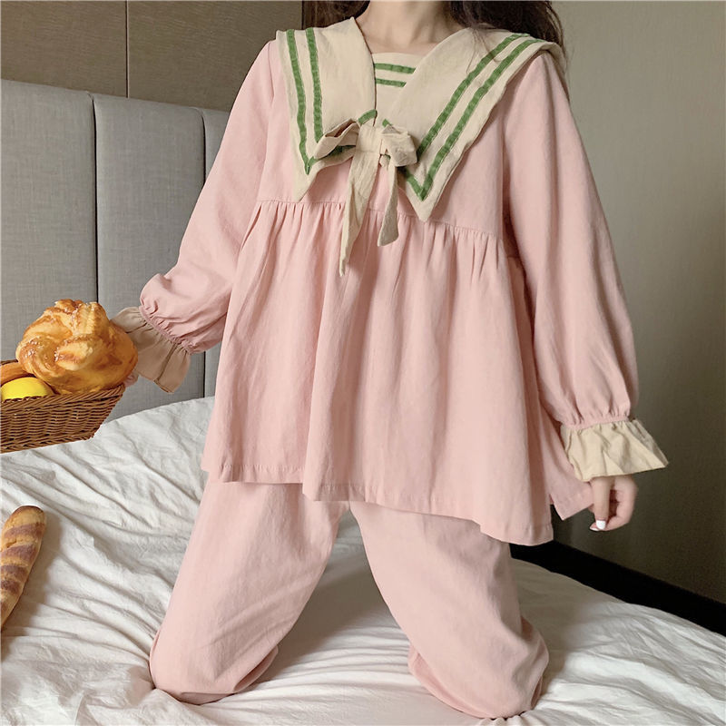 Women Long Sleeve Plaid Pajama Sets Sweet Princess Lace Turn Down Collar Cute Sleepwear Korean Lounge Two Pieces Pyjamas Female alx