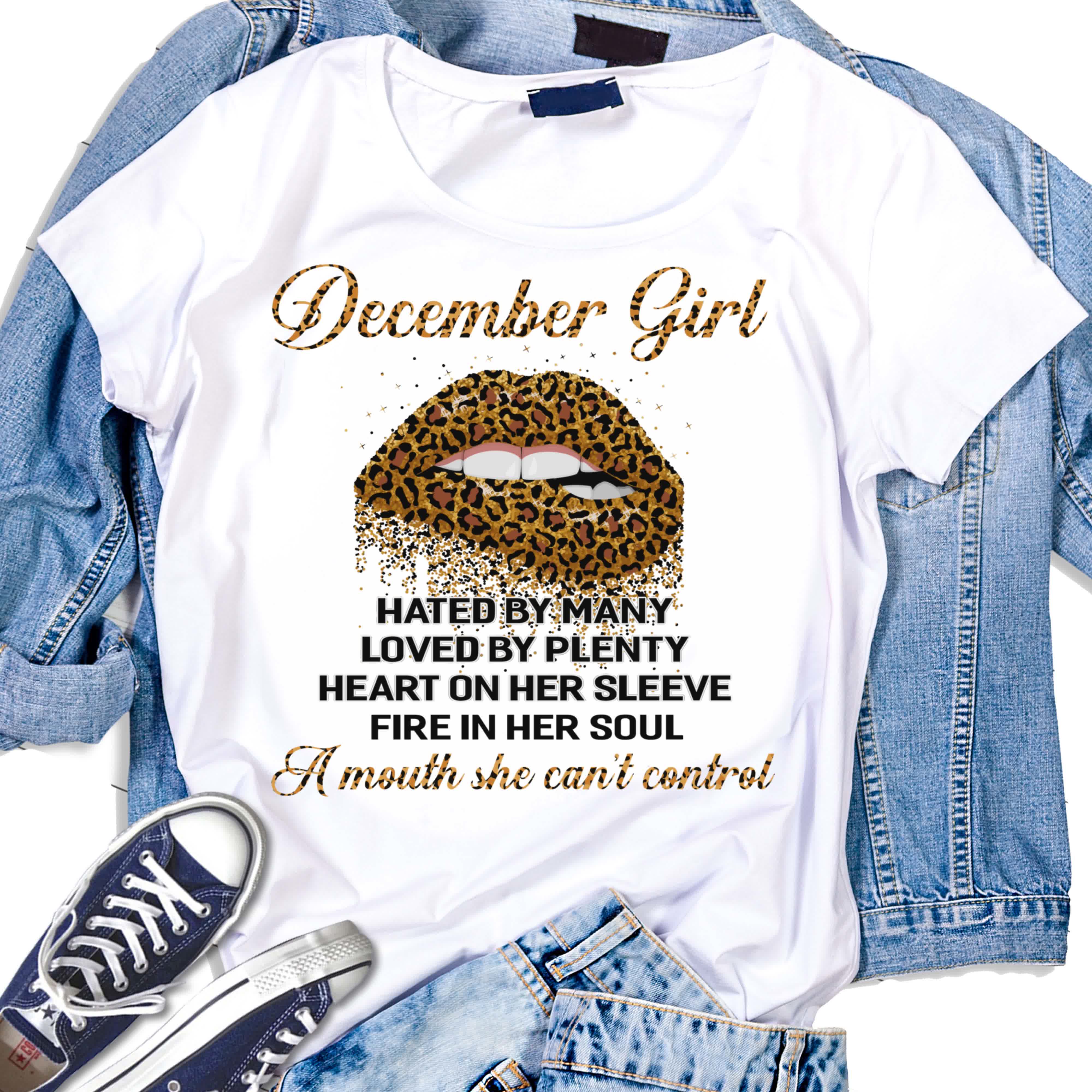 December Girl Leopard Lips Fire in her soul can’t control mouth funny Tshirt Personalize Gifts Women