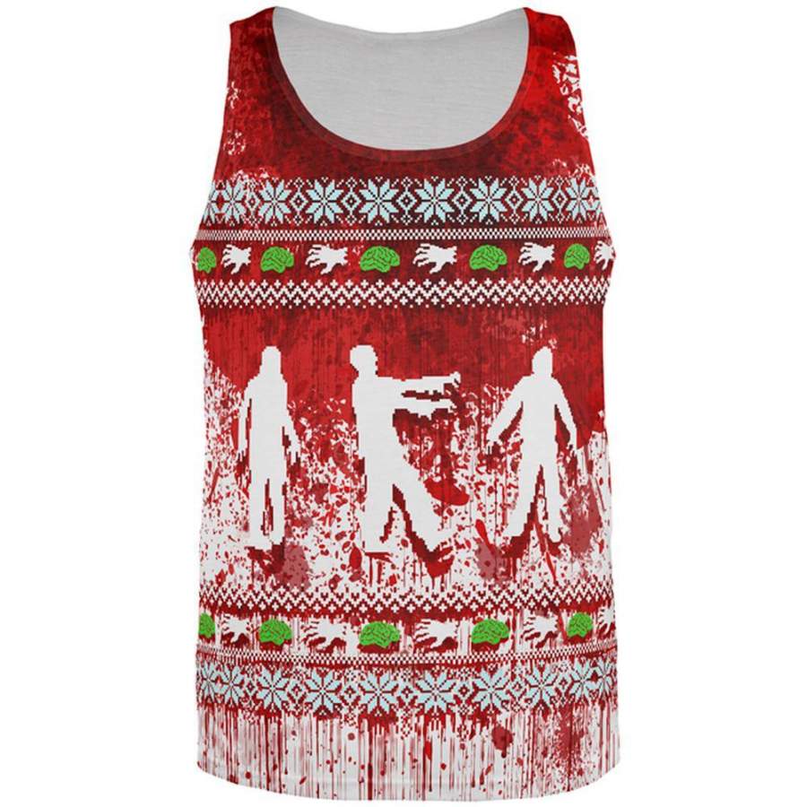 Ugly Christmas Sweater Bloody Zombie Attack Survivor All Over Mens Tank Top