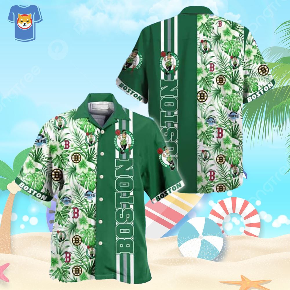 NBA Boston Celtics Hawaiian Shirt Flora Tone Green