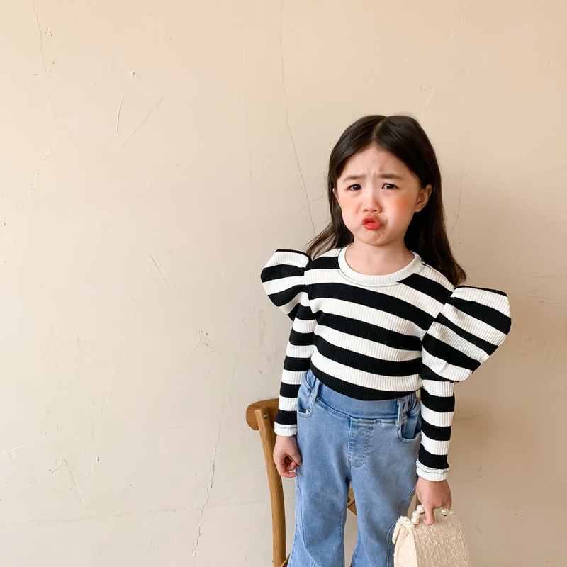 Toddlers Girls Korean Fashion Spring Pullover Sweater 2021 Baby Black Red Striped Knitted Jersey Coat alx