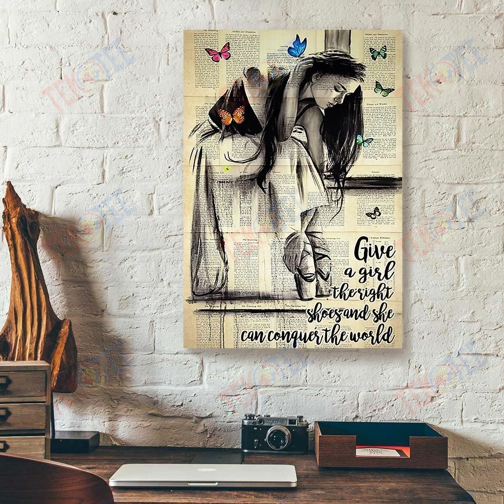 Custom Canvas Give A Girl The Right Shoes Ballet Vertical Canvas Wall Art Pretty Digital Prints