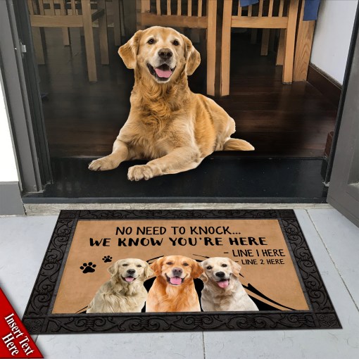 Golden Dog Lovers Dog Doormat Custom Your Name And Address Doormat All Over Printed