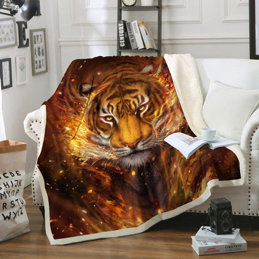 Tiger Sherpa Fleece Blanket Koyz