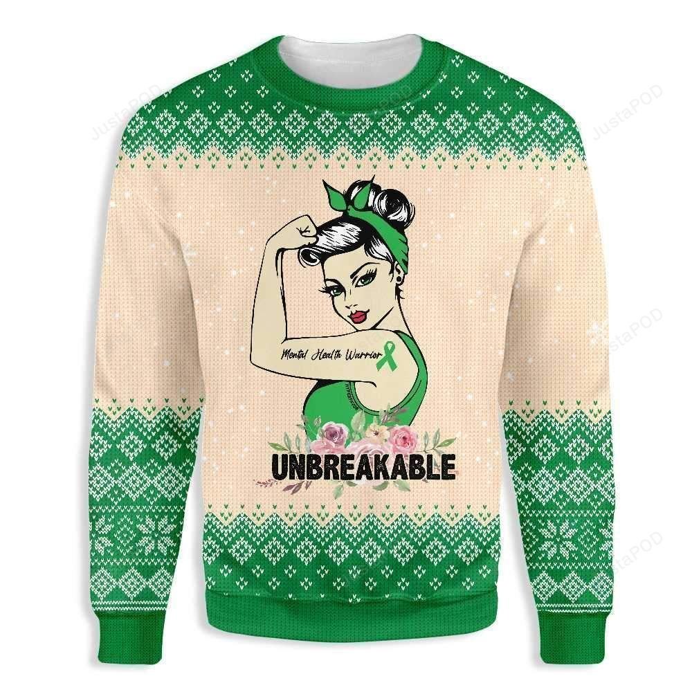 Unbreakable Mental Health Awareness Ugly Christmas Sweater, All Over Print Sweatshirt