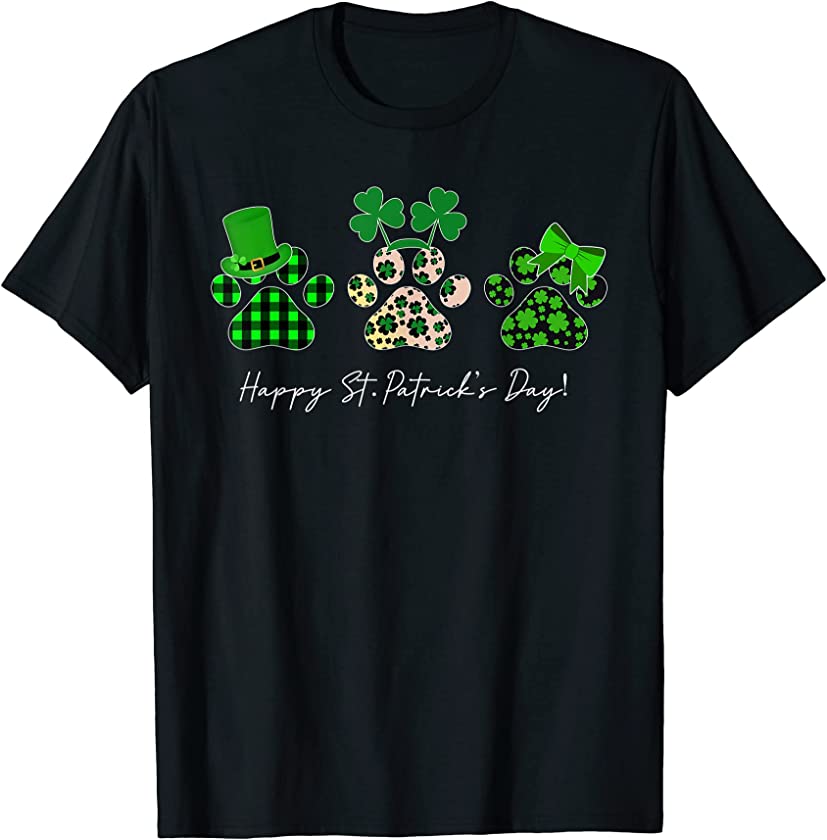 St Patrick Day Paw leopard shamrock Cat Dog Mom T-Shirt