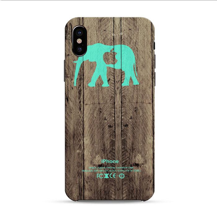 Mint Chevron Elephant Dark Wood iPhone XS 3D Case