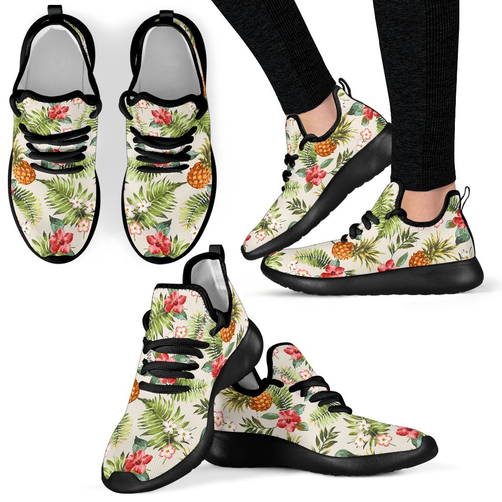 White Aloha Pineapple Pattern Print Mesh Knit Shoes