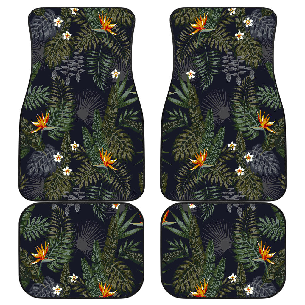 Night Tropical Hawaii Pattern Print Front And Back Car Floor Mats, Front Car Mat