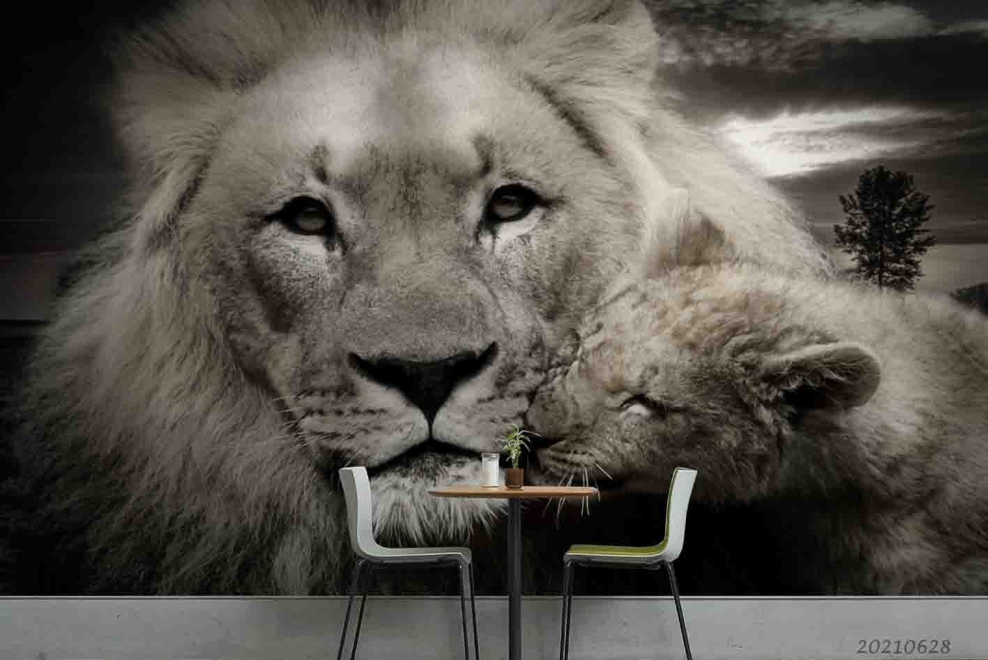 3D Wild Animal Lion Wall Mural Wallpaper Lqh 211