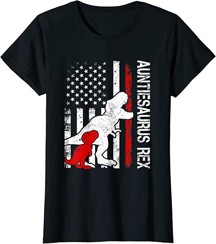 Womens Vintage Auntiesaurus Rex American Flag Gifts Mother’s Day T-Shirt