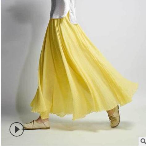 Zeolore Cotton Linen Skirt Women Spring Summer Elastic Waist Vintage Solid Pleated Long Skirts Mori Girl Boho Beach Skirt QH1755 alx