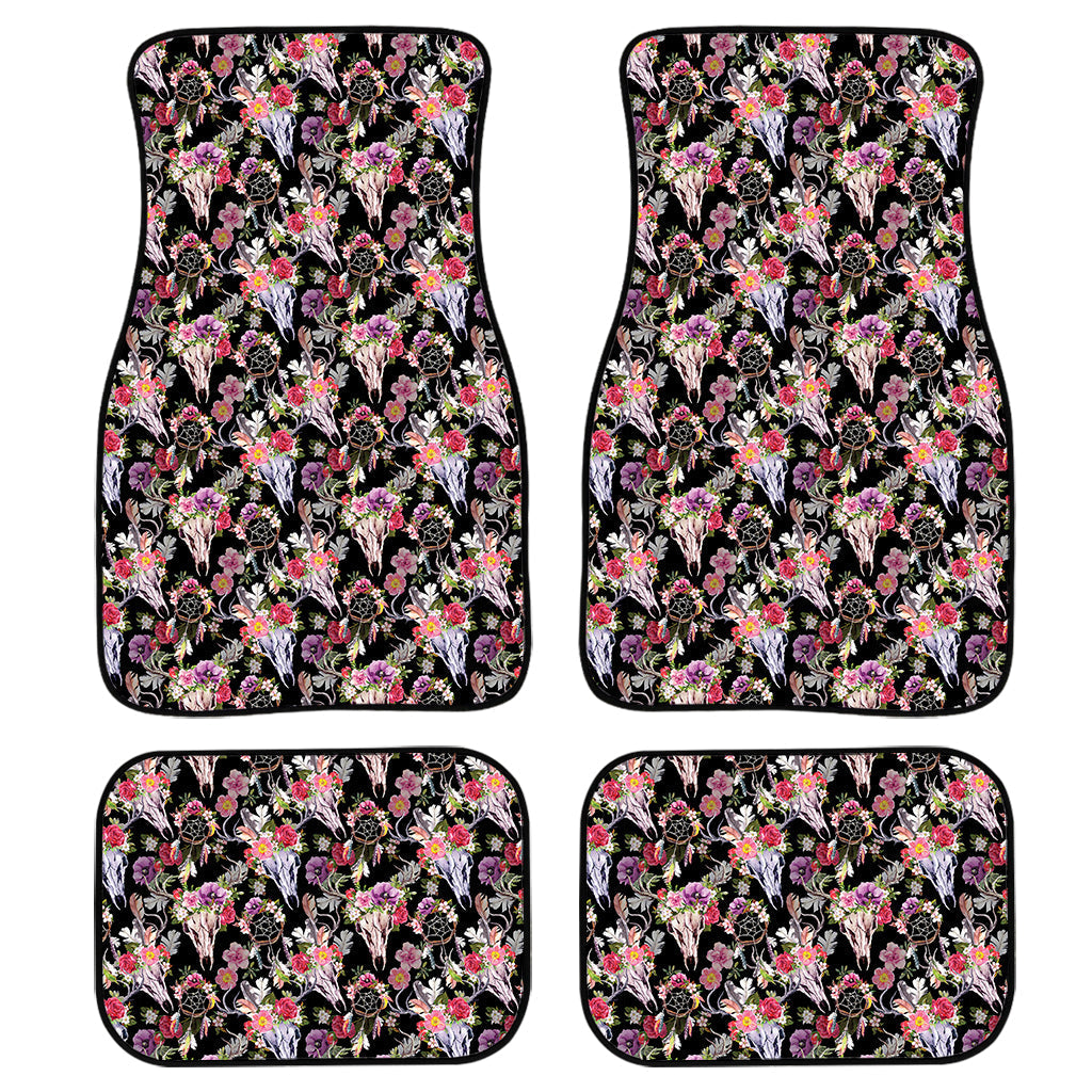 Boho Deer Skull Pattern Print Front And Back Car Floor Mats, Front Car Mat