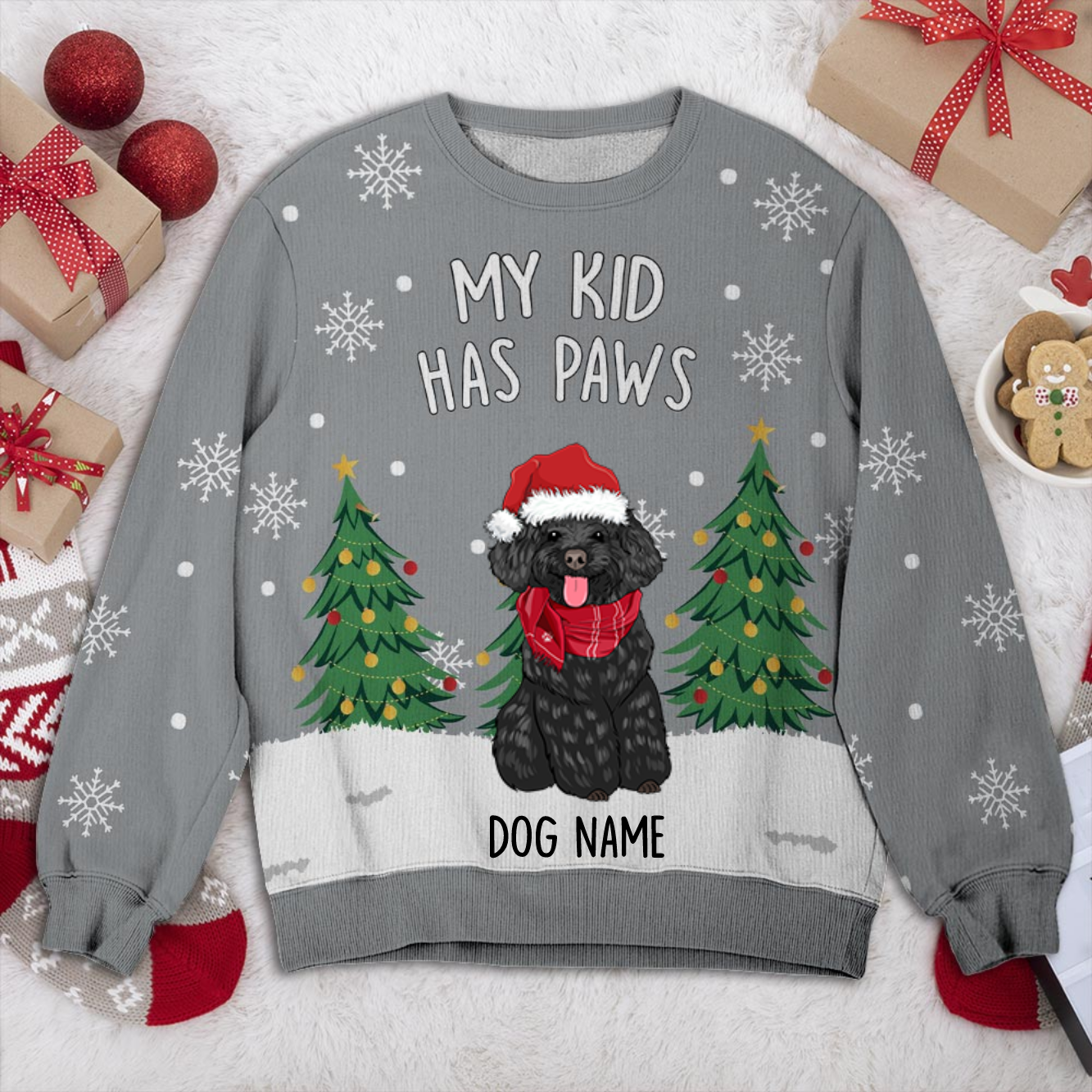 Toy Poodle 2 My Kid Has Paws Personalized Sweater, Dog Ugly Christmas Sweater