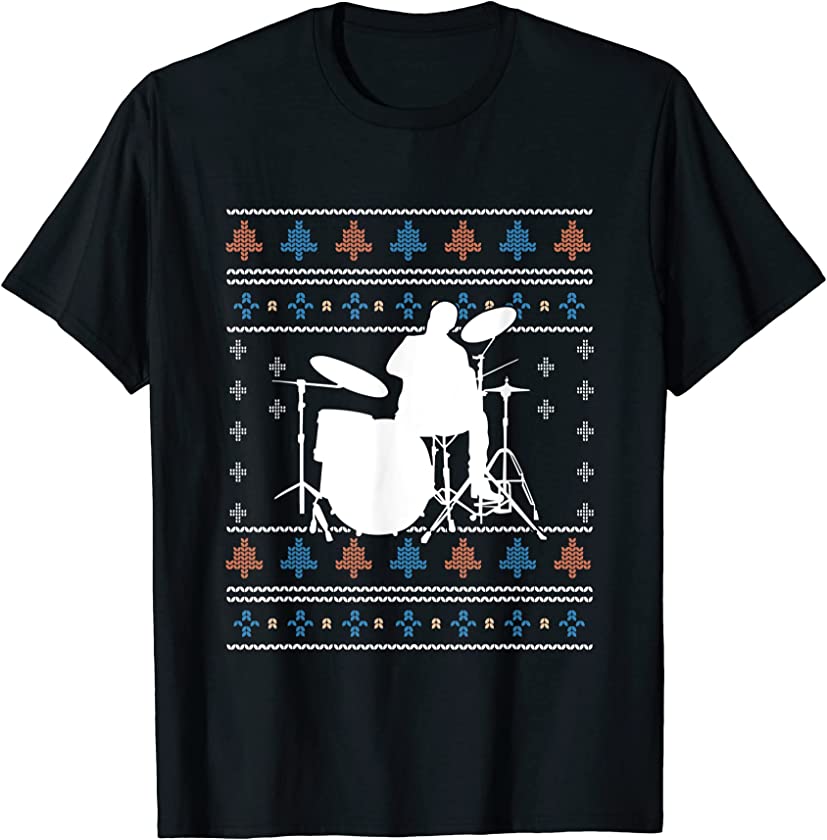 Ugly Christmas Drummer Drumming Santa Claus New Year Drums T-Shirt