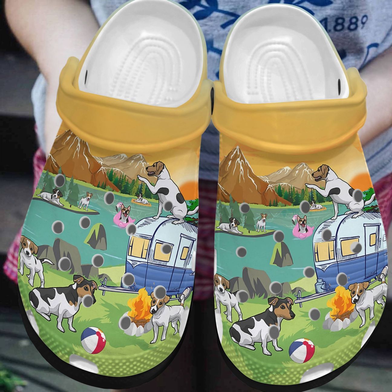 Jack Russell Personalized Clog, Custom Name, Text, Color, Number Fashion Style For Women, Men, Kid, Print 3D Camping Jack Russell