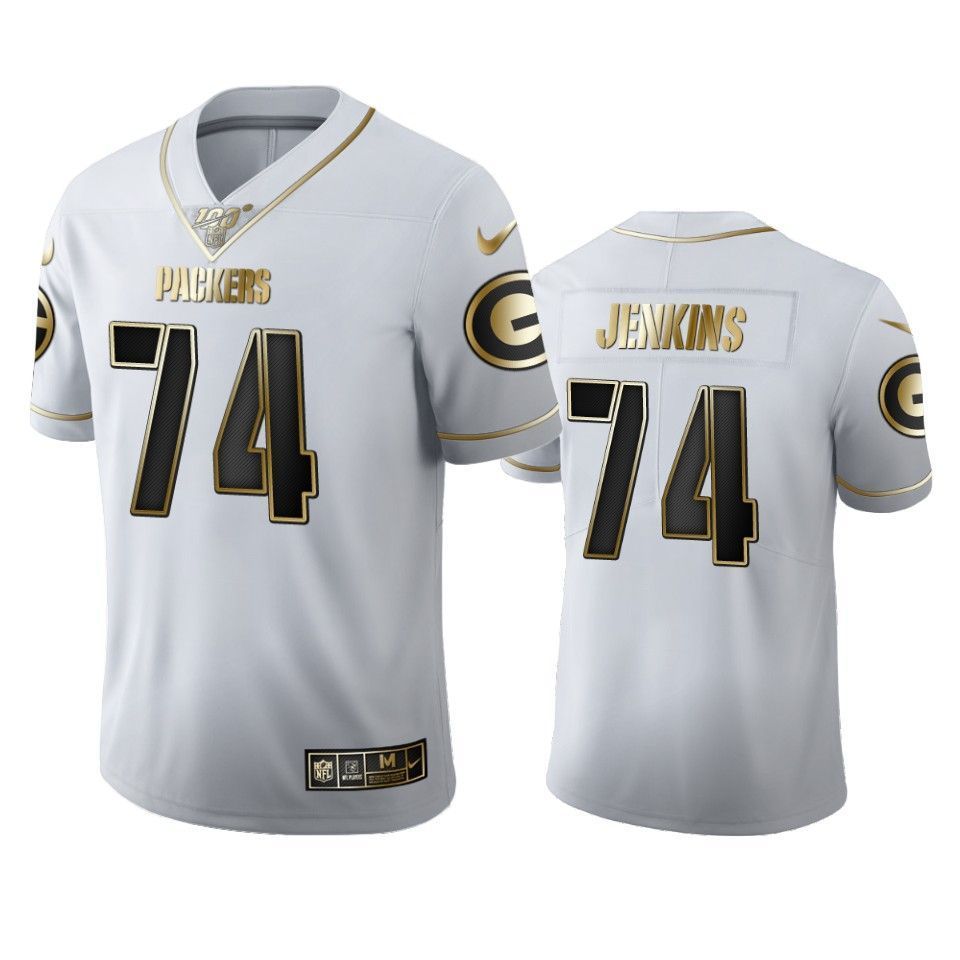 Green Bay Packers Elgton Jenkins White 100Th Season Golden Edition Mens Jersey