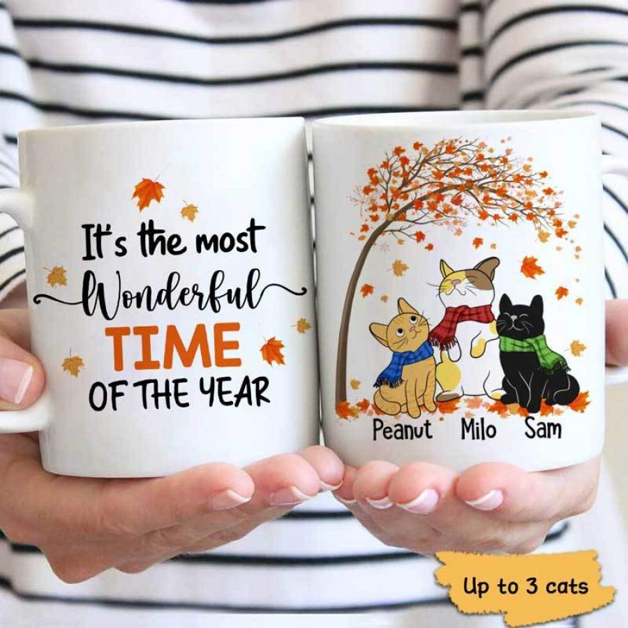 Autumn Cat Most Wonderful Time Of The Year Fall Season Personalized Coffee Mug