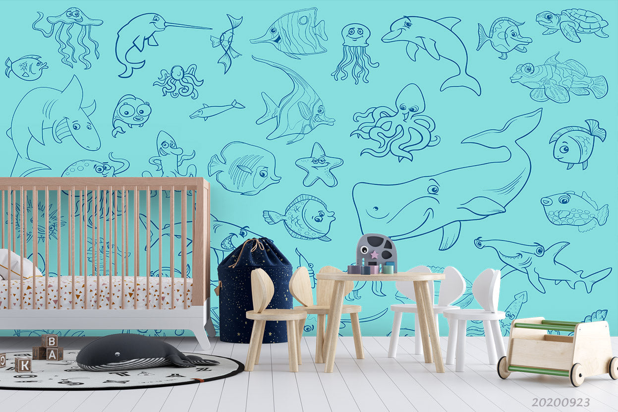 3D Sea Life Animals Pattern Wall Mural Wallpaper Wj 3126