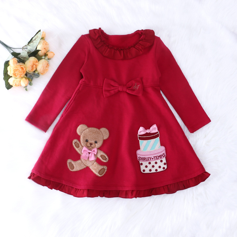 2-7Y ShirleyTemple ST Girls Skirt Japanese Style With The Princess Girl Bear Cake Long-sleeved Dress Children’s Clothing alx