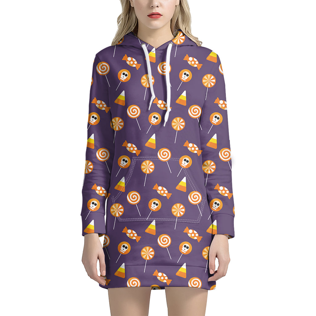 Cute Halloween Candy Pattern Print Women’S Pullover Hoodie Dress