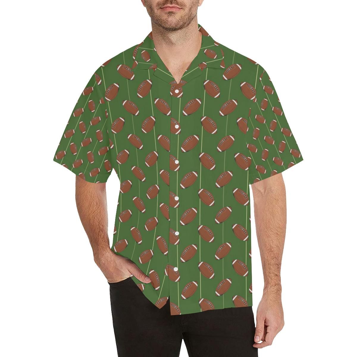 American Football Ball Pattern Green Background Men’s All Over Print Hawaiian Shirt