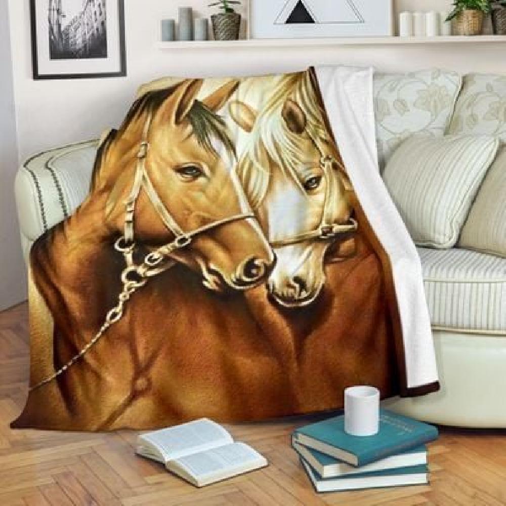 Animal Horse Together Special Gift Fleece Blanket Family Gift Home Decor Bedding Couch Sofa Soft And Comfy Cozy