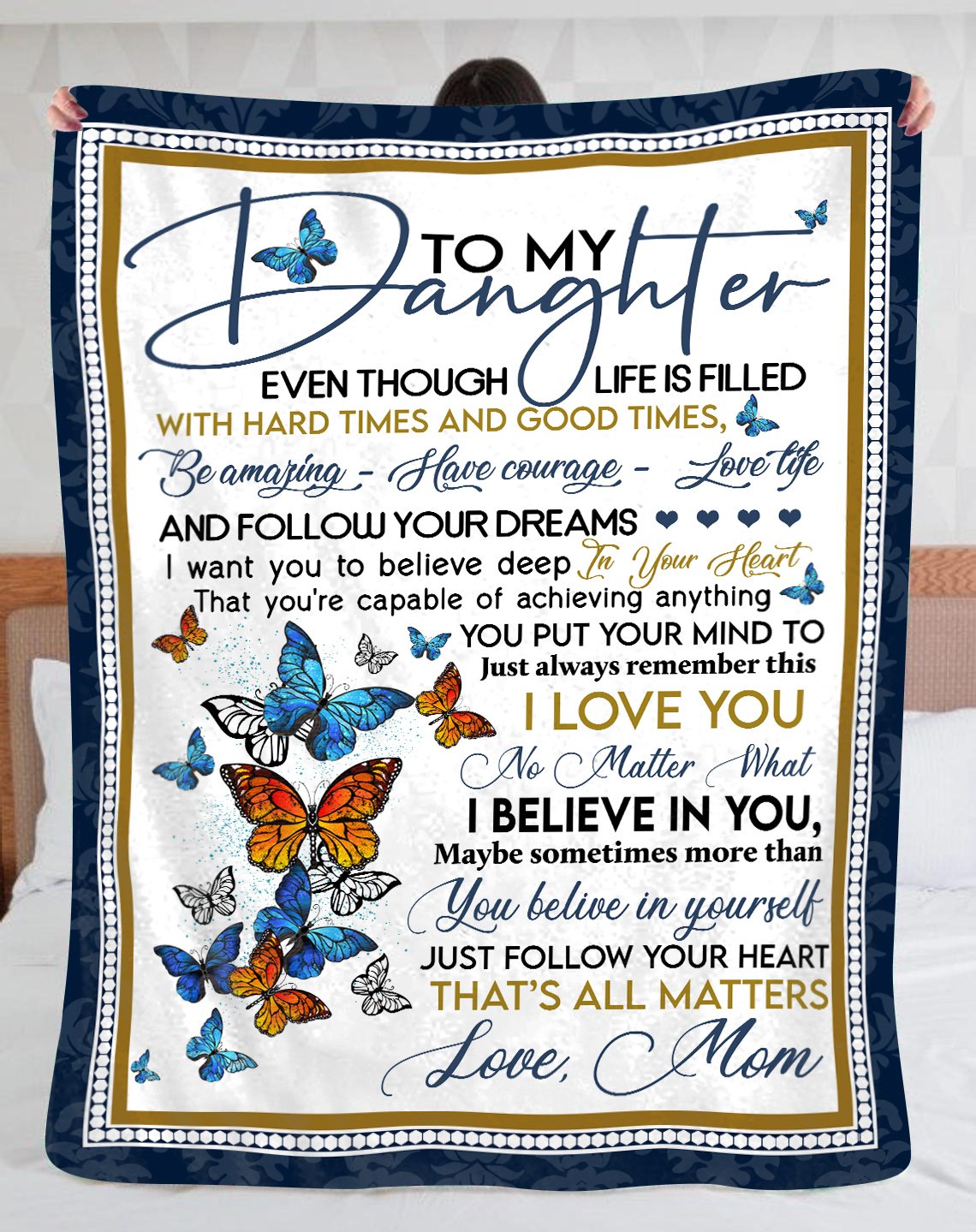 Butterfly To My Granddaughter Blanket, To My Daughter Blanket, Love Mom Blanket