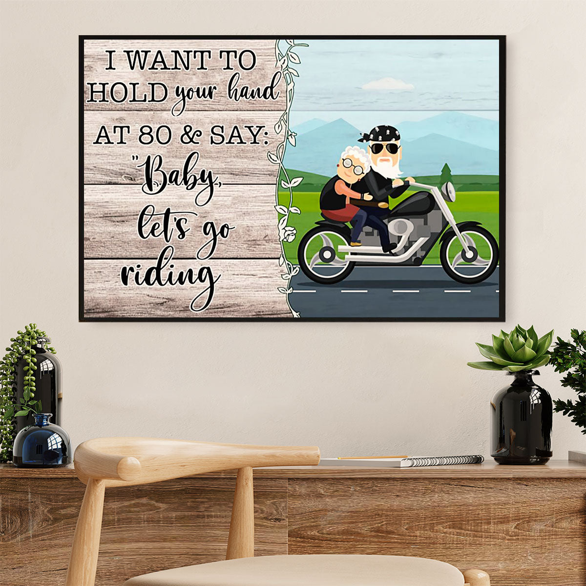 Metal Motorcycle Poster Wall Art Prints | Old Couple Riding | Home Decor Gift For Biker