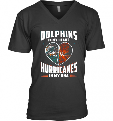 Dolphins In My Heart Hurricanes In My Dna V-Neck T-Shirt