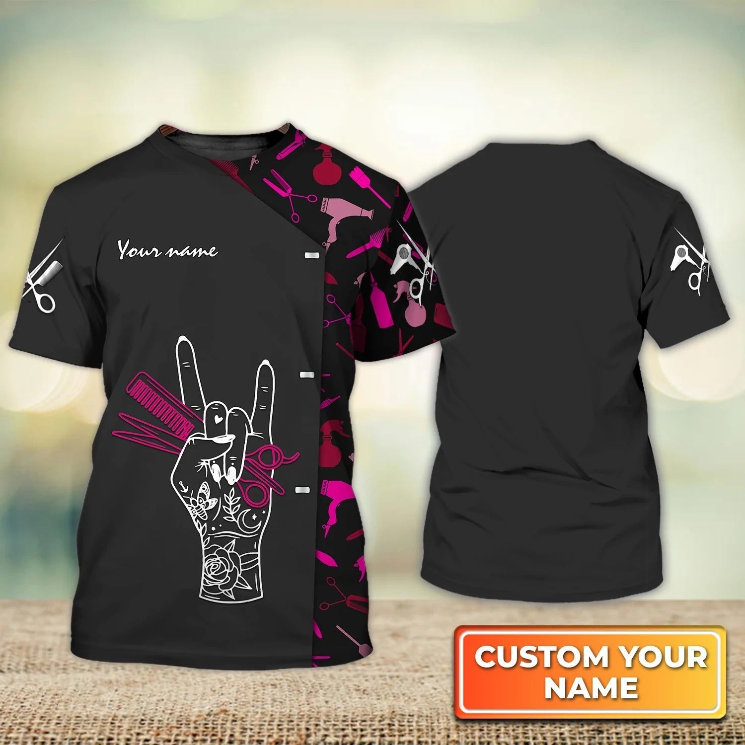 Customized 3D Barber Shirt Hand Hairdresser Stylist Tshirt Hairdresser Uniform Pink