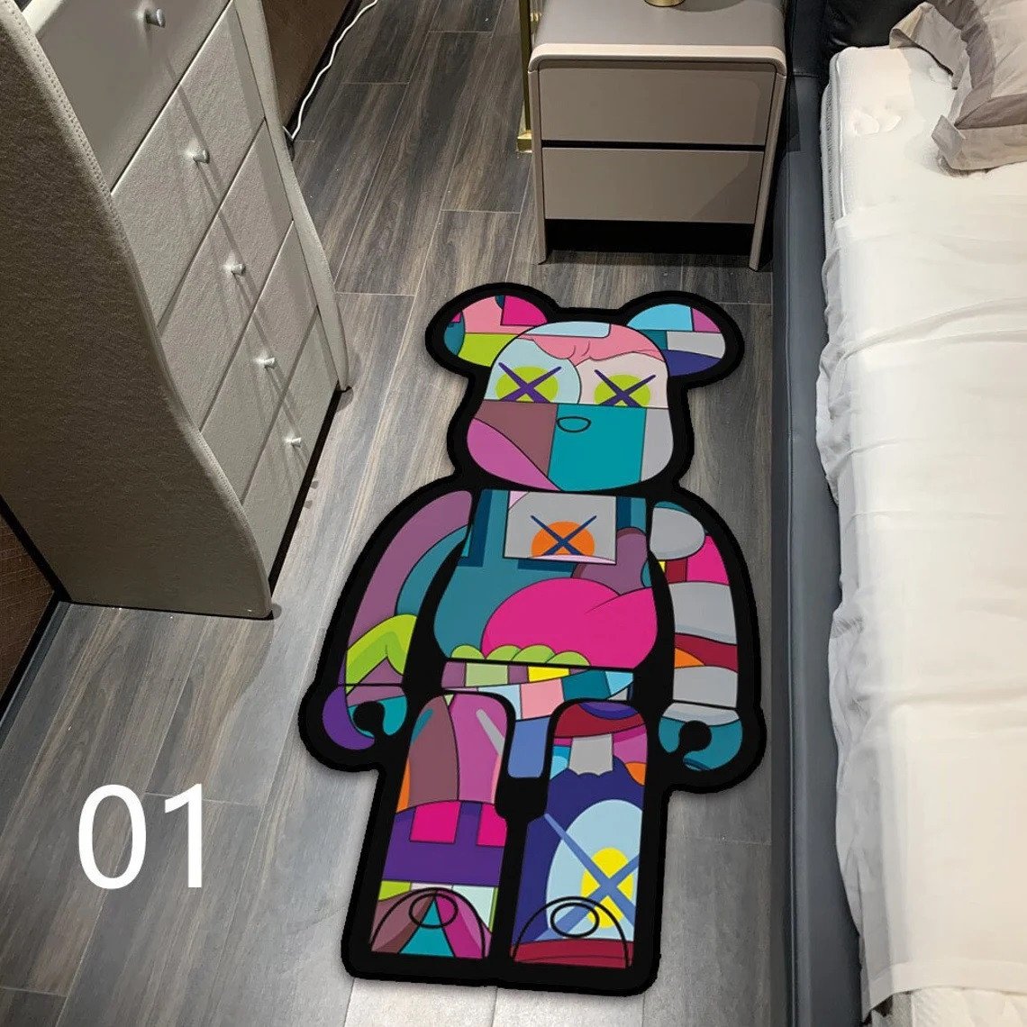 Bape Bearbrick Kaws Cool Unique Design Shape Short Plush Non-Slip Area Rug Carpet Living Room Bedroom Doormat Kitchen Mat Home Decor