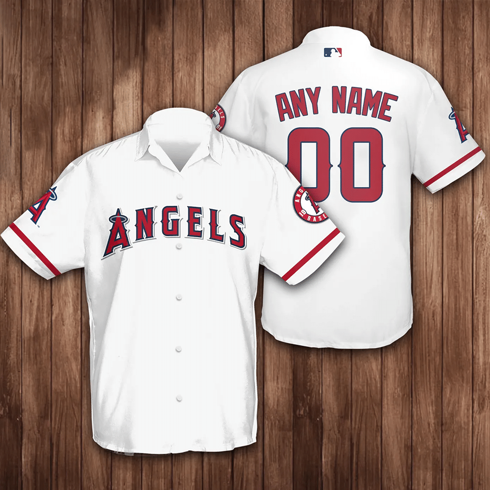 Personalized Name And Number Los Angeles Angels Baseball All Overprint 3D Hawaiian Shirt White - Iebacademy Shop