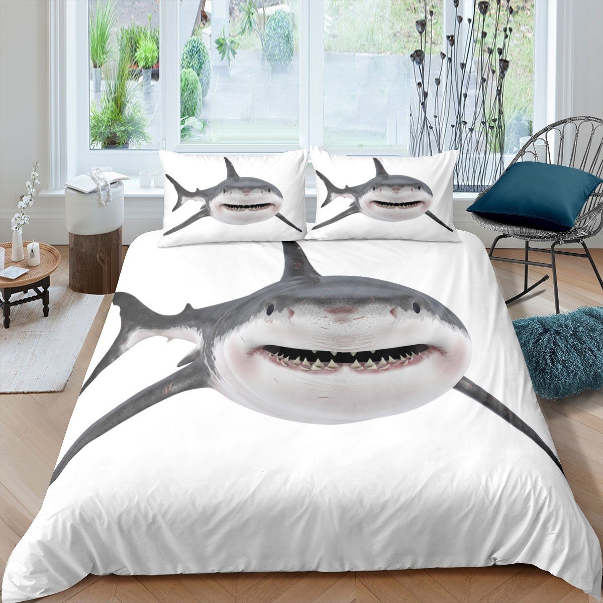 Shark Duvet Cover Set for Kids Boys Teens Marine Life Ocean Comforter Cover 3D Shark Print Bedding Set Sea Animal Pattern Quilt Cover,Room Decor 2/3Pcs Bedding