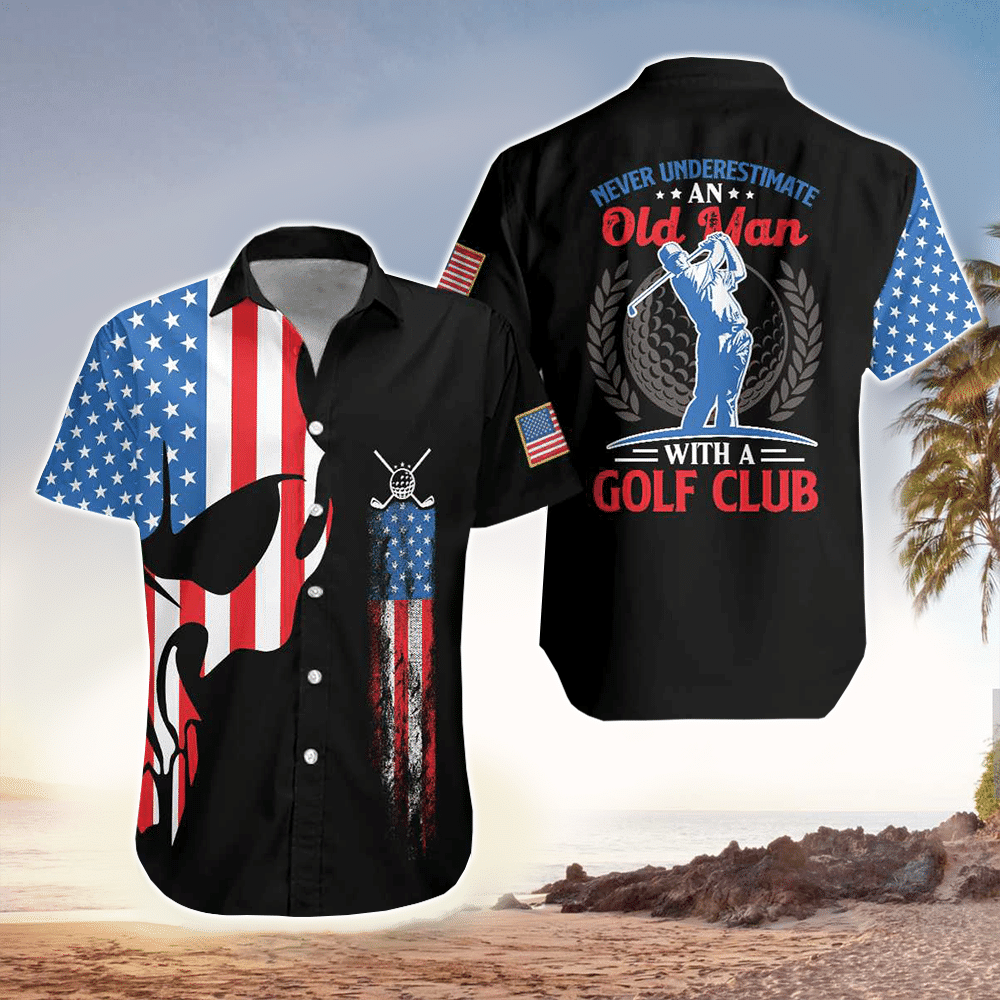 Skull Golf With American Flag Hawaii Shirt Aloha Ha107026