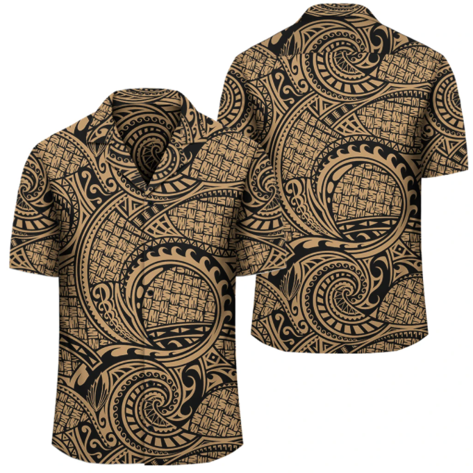 Polynesian Maori Lauhala Gold Hawaii Aloha Shirt Ha103611