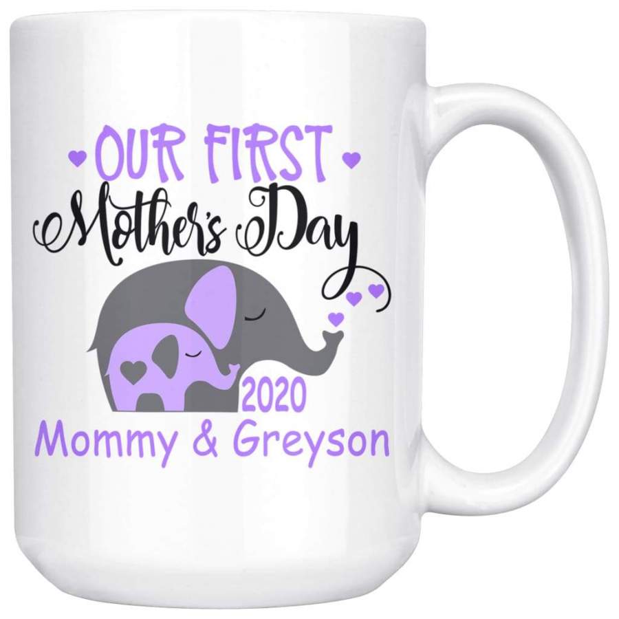 Zach P Personalized Our First Mothers Day Mug Elephants