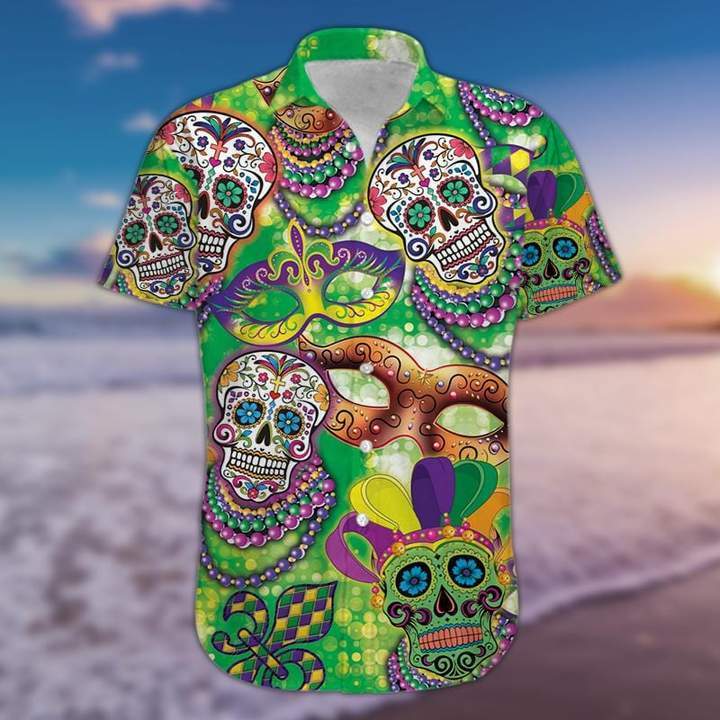 Amazing Sugar Skull Happy Mardi Gras 2021 Hawaii Shirt For Men And Women Ha36446