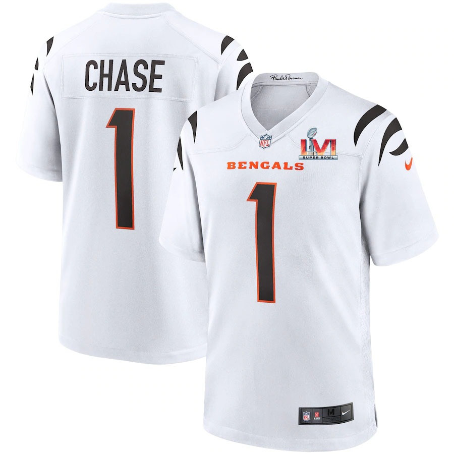 Cincinnati Bengals Jamarr Chase 1 2022 NFL Superbowl Lvi Match White Jersey Gift For Bengals Fans