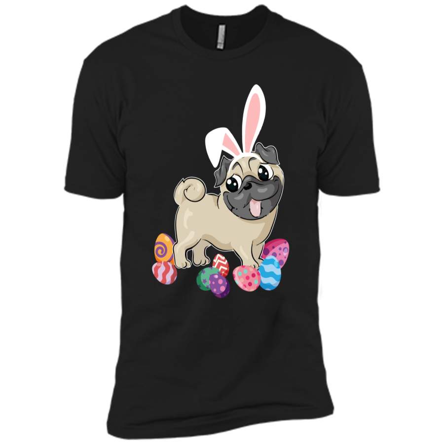 Cute Pug Dog With Bunny Hat Easter Eggs T-Shirt Happy Next Level Premium Short Sleeve Tee