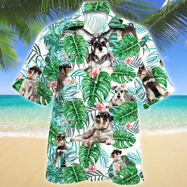 Miniature Schnauzer Dog Tropical Plant Montera Leaves Pattern Hawaii Shirt Ha82765